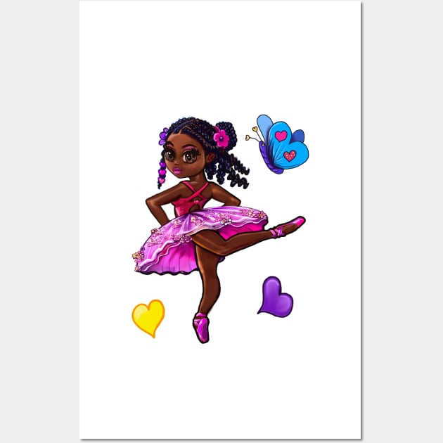 Dance ! Cute African American ballerina girl who loves dancing ballet Wall Art by Artonmytee